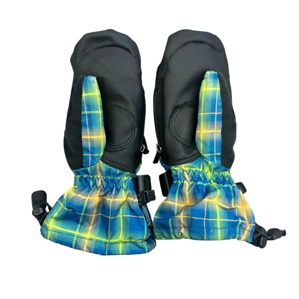 Gordini Jr Stomp III Mittens Blue‎ and Yellow Plaid AquaBloc Insert Size Small